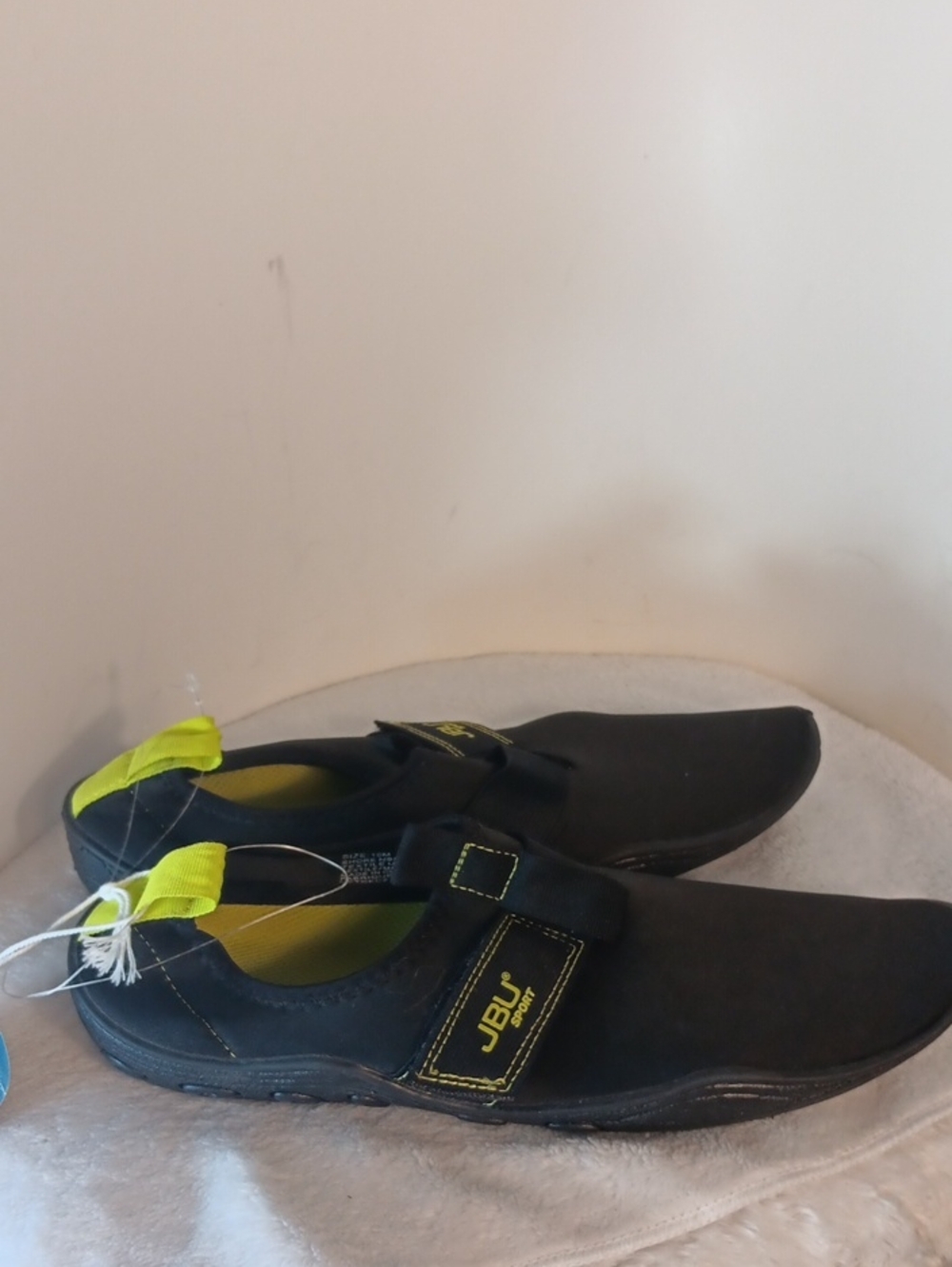 JBU Black Slip-On Shore Shoes with Neon Yellow Accents